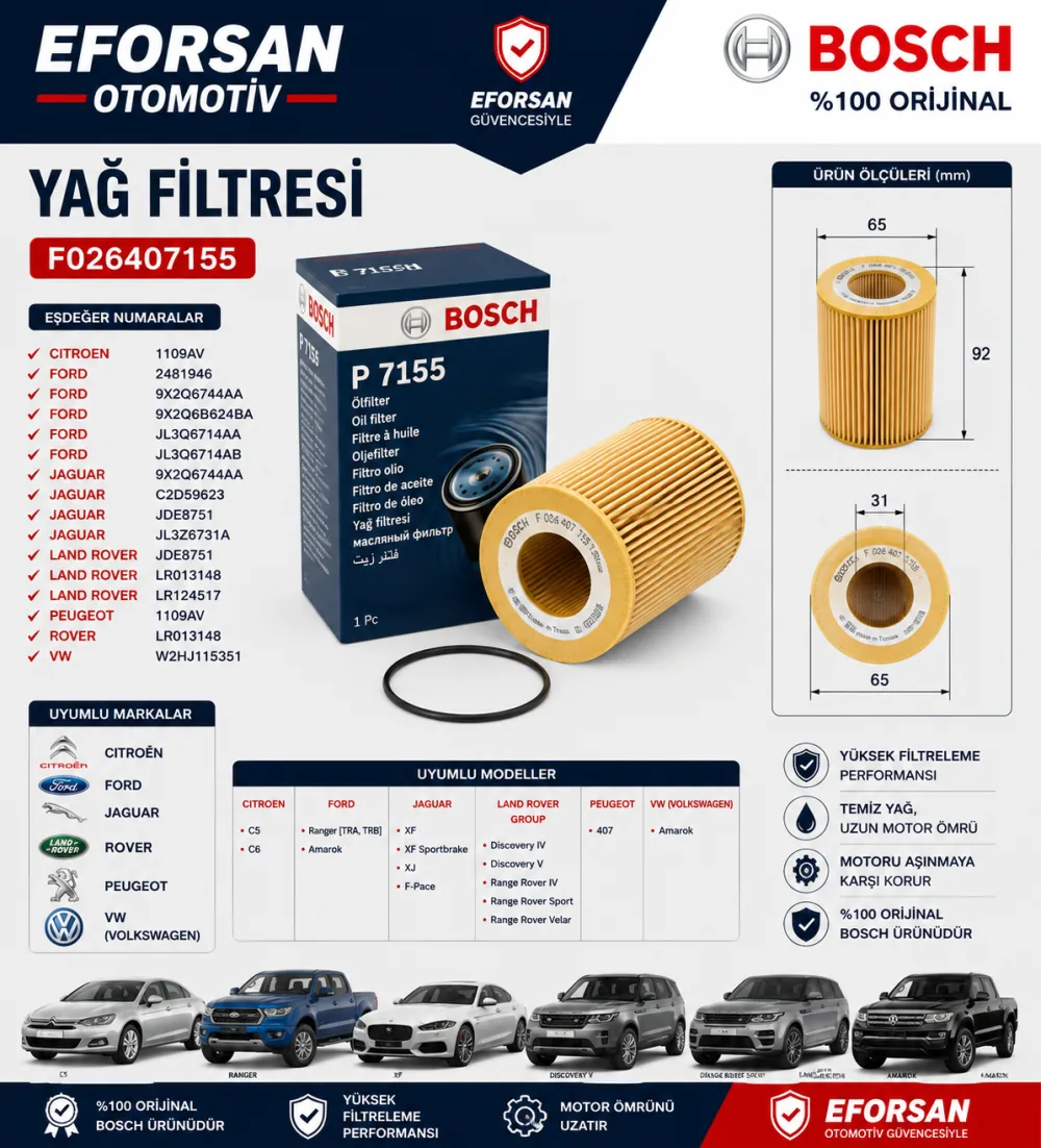 Yağ Filtresi Land Rover Jaguar Uyumlu F026407155