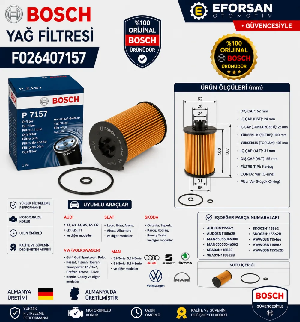 Yağ Filtresi Volkswagen Uyumlu F026407157