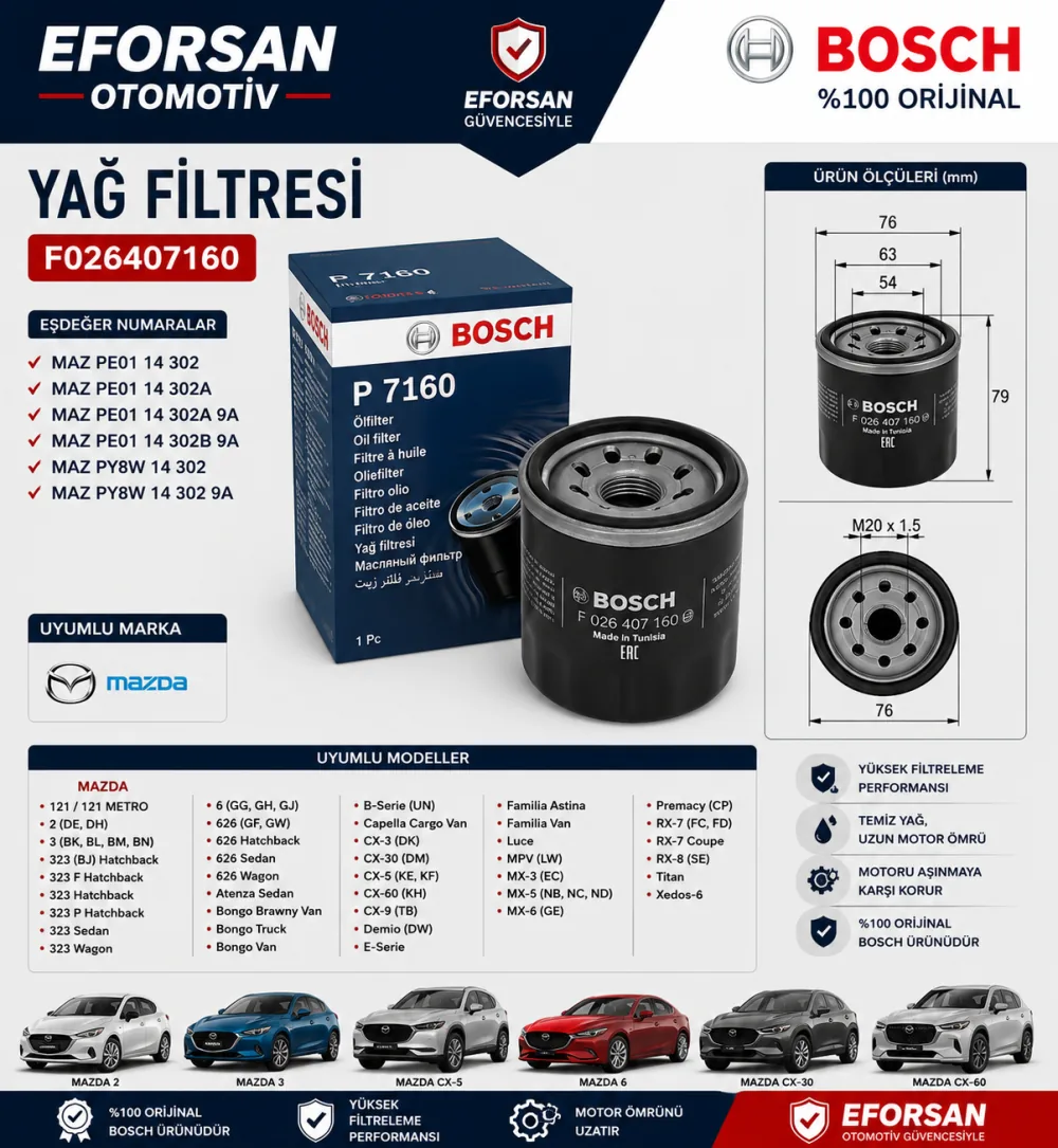 Yağ Filtresi Mazda Uyumlu F026407160