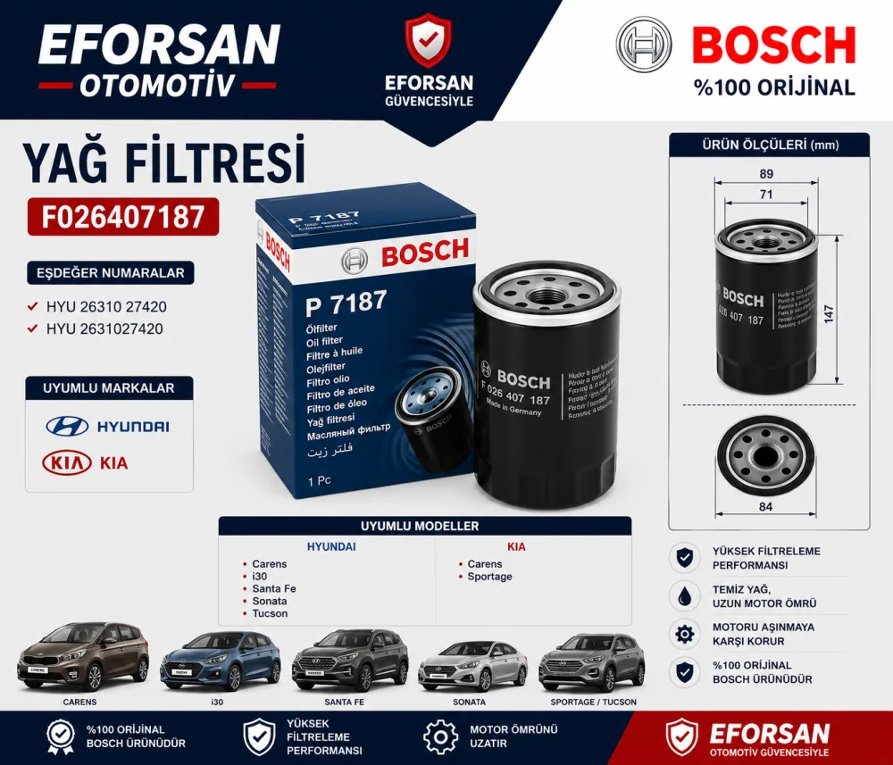 Yağ Filtresi Hyundai Uyumlu F026407187
