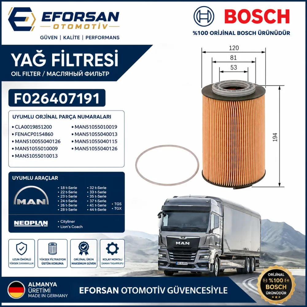 Yağ Filtresi Man Uyumlu F026407191