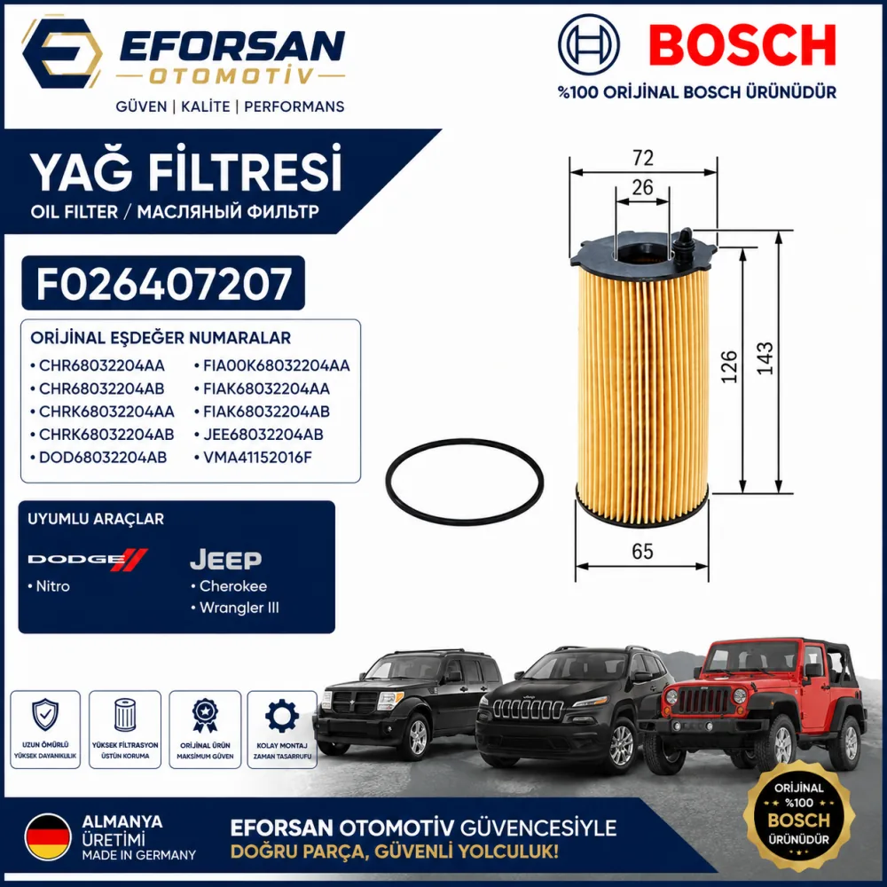 Yağ Filtresi Dodge Jeep Uyumlu F026407207