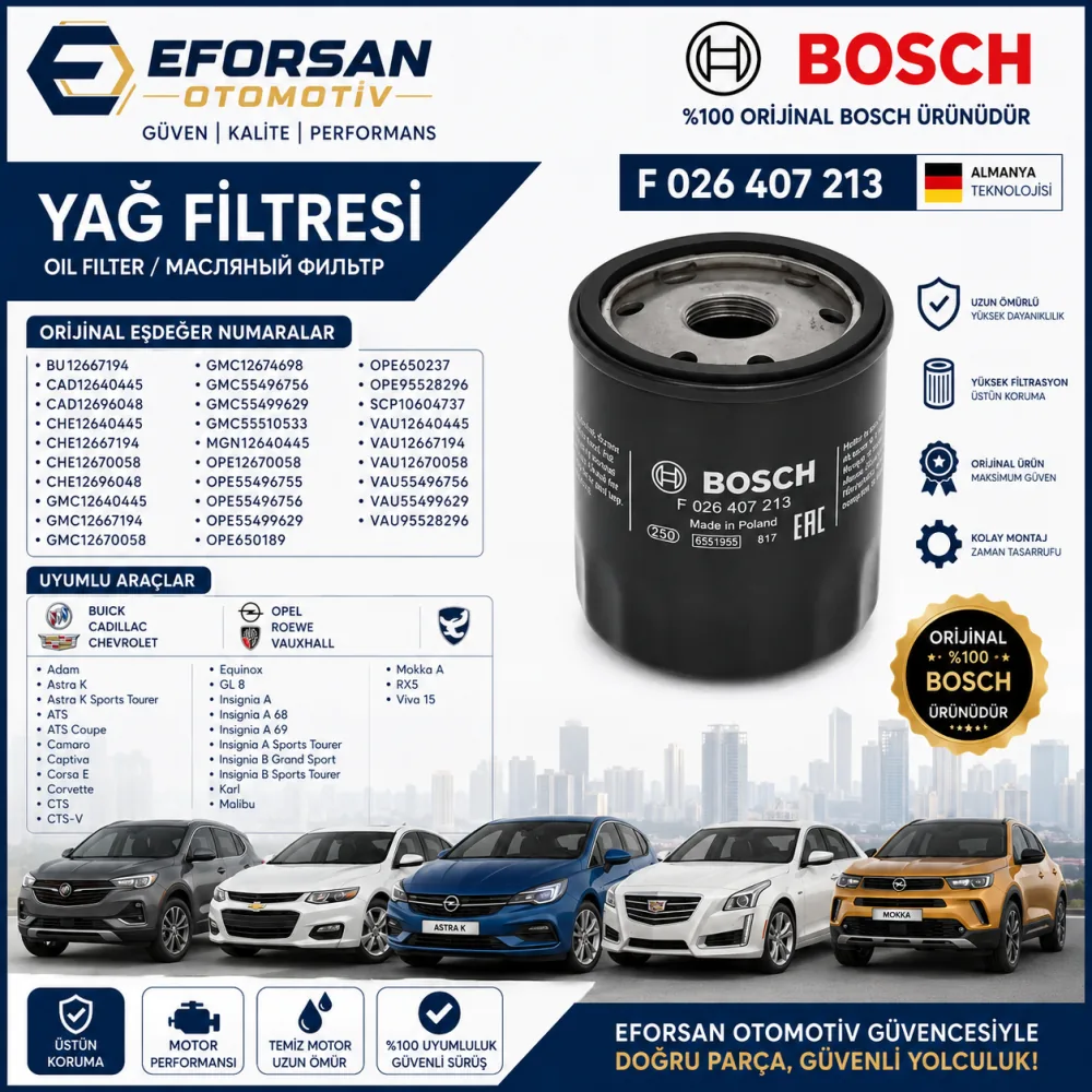 Yağ Filtresi Opel Chevrolet Uyumlu F026407213