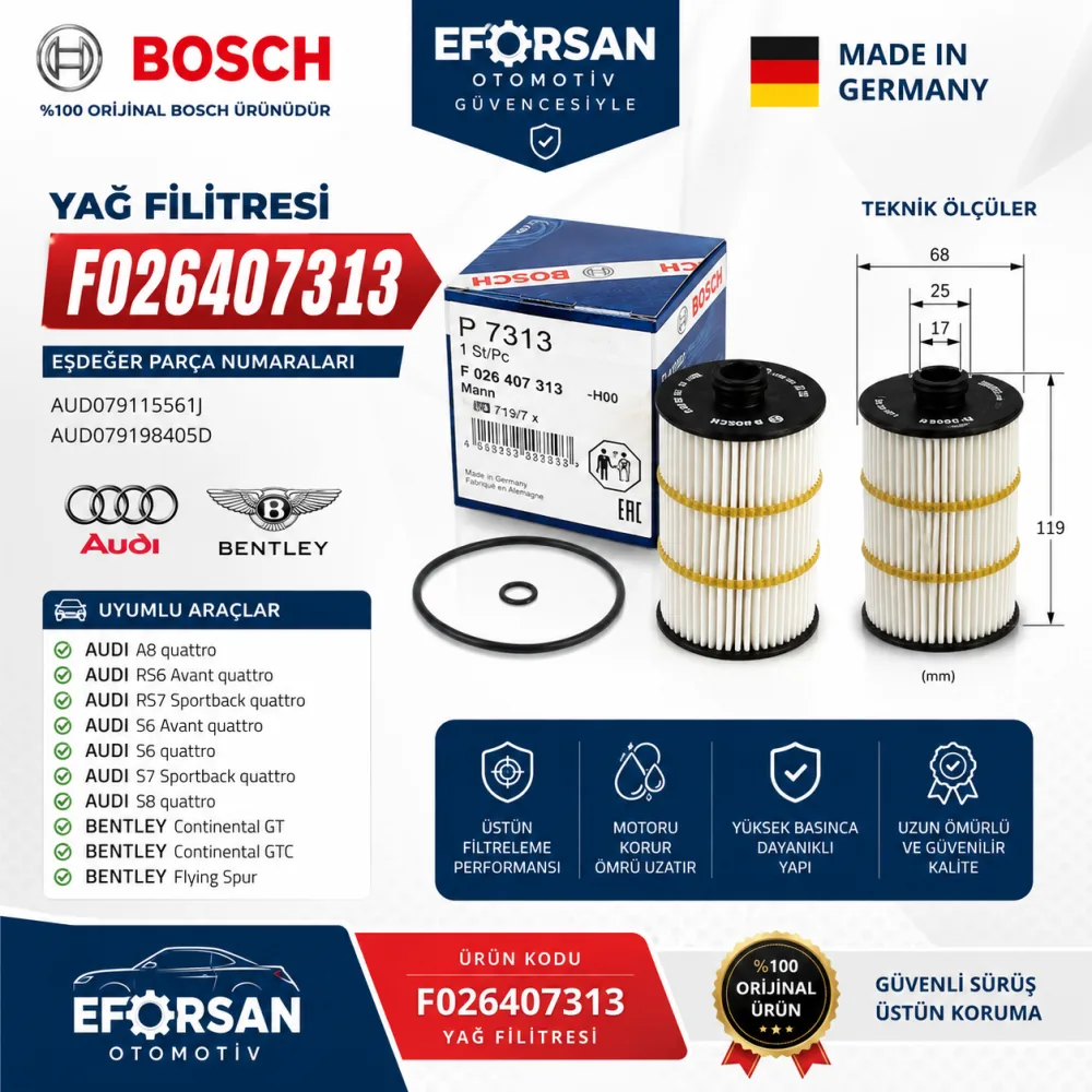 Yağ Filtresi Audi Uyumlu F026407313