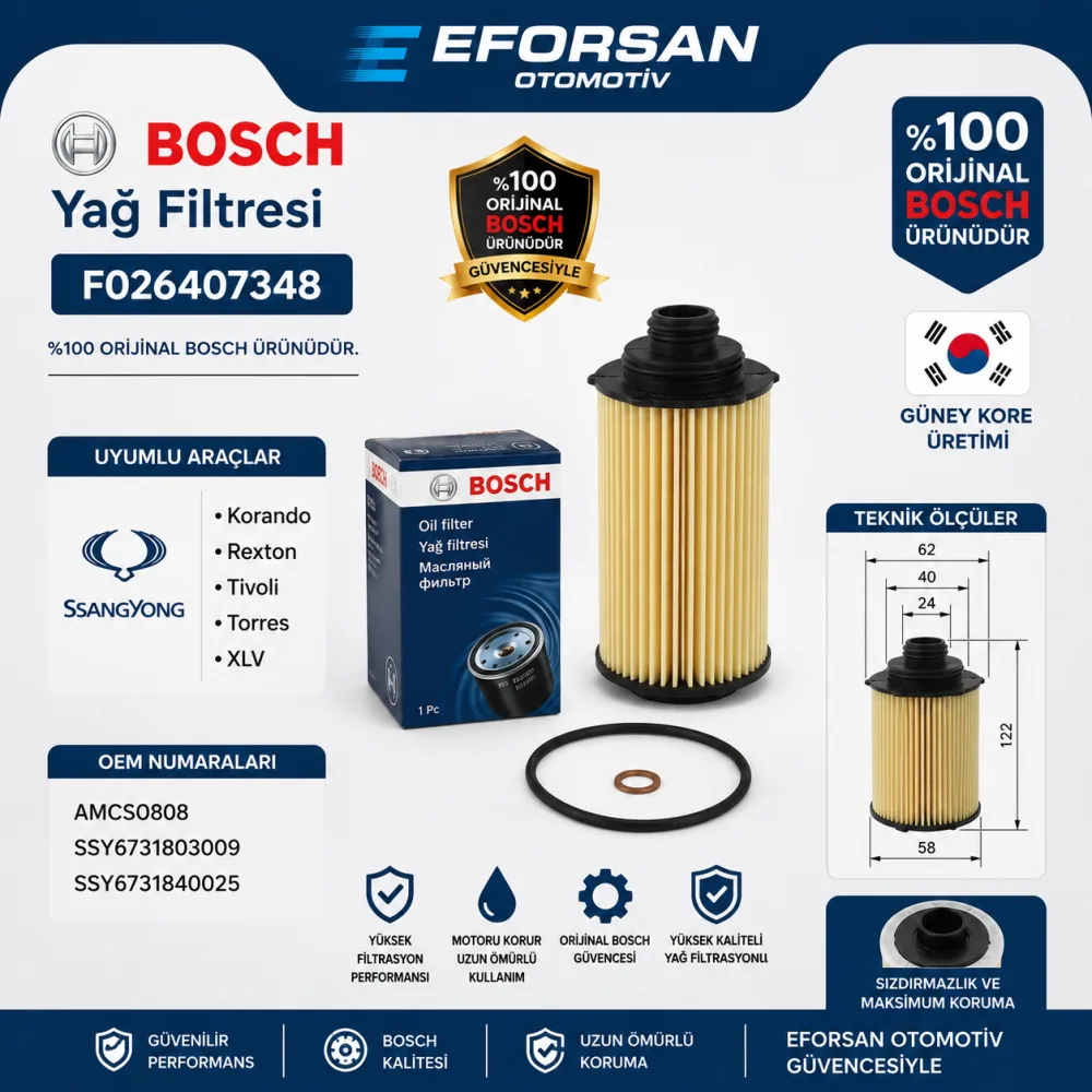 SO808 Yağ Filtresi Ssangyong Uyumlu F026407348