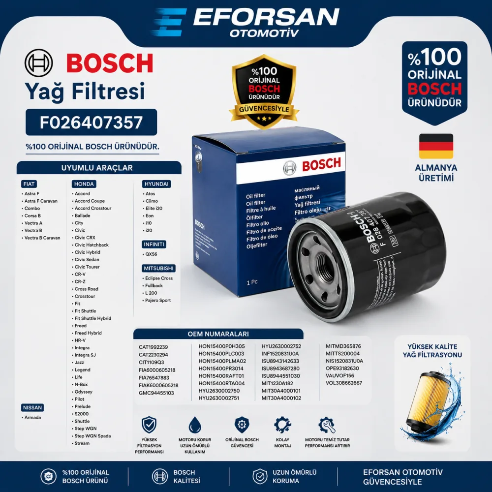 Yağ Filtresi Fiat Hyundai Uyumlu F026407357