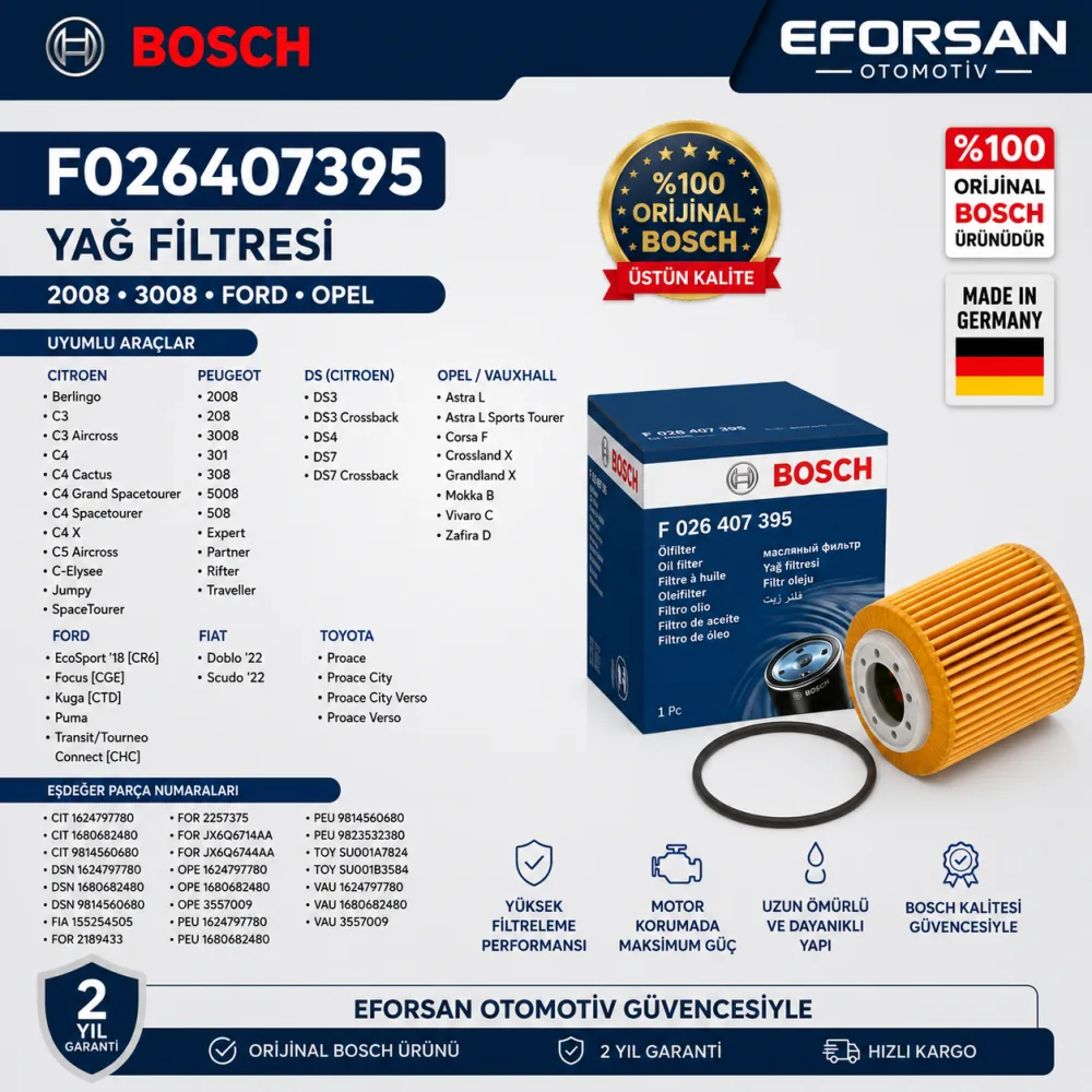 Yağ Filtresi Ford Opel Uyumlu F026407395