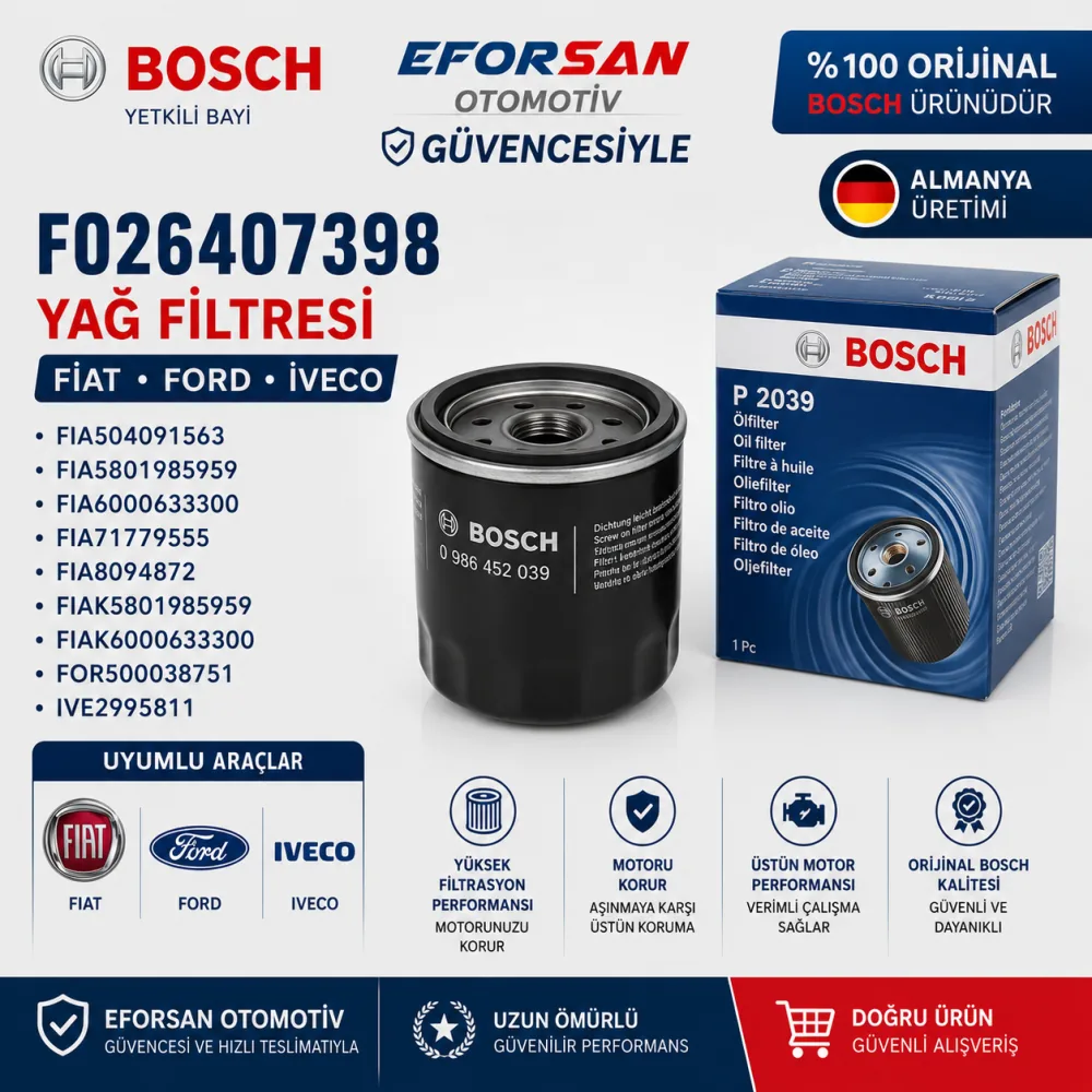 Yağ Filtresi Fiat Ford Iveco Uyumlu F026407398