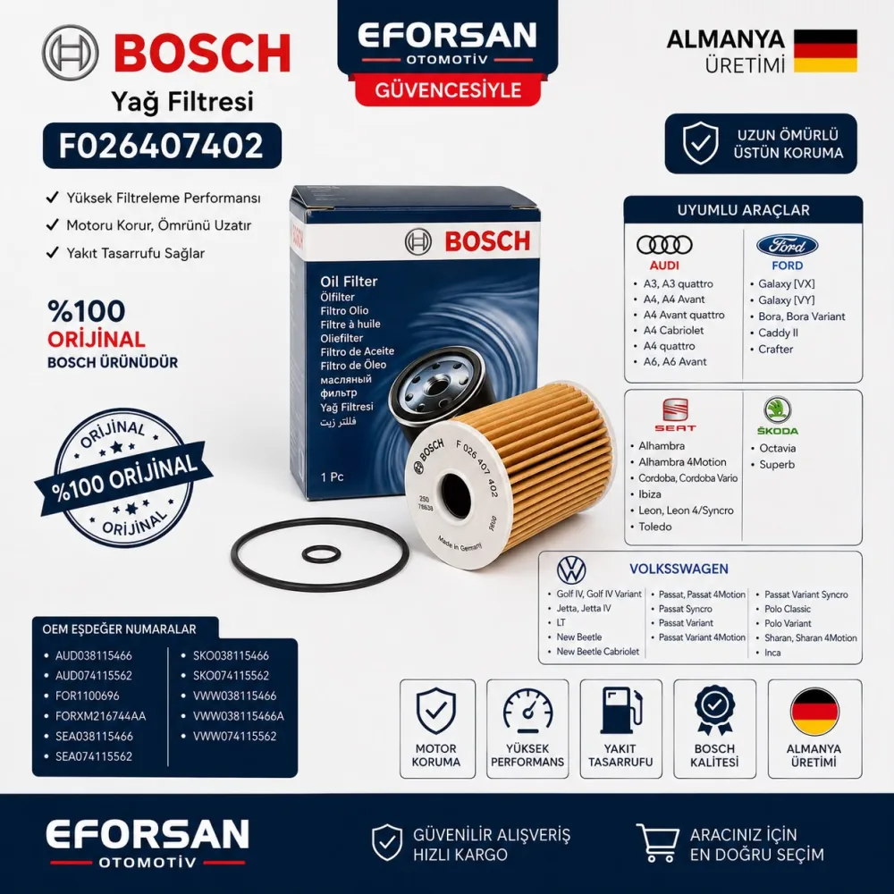 Yağ Filtresi Audi Skoda Ford Uyumlu F026407402